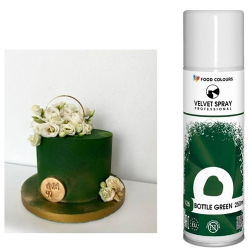 BARWNIK SPOŻYWCZY ozdoby na tort ZAMSZ W SPRAY zielony velvet 250ml DUŻY